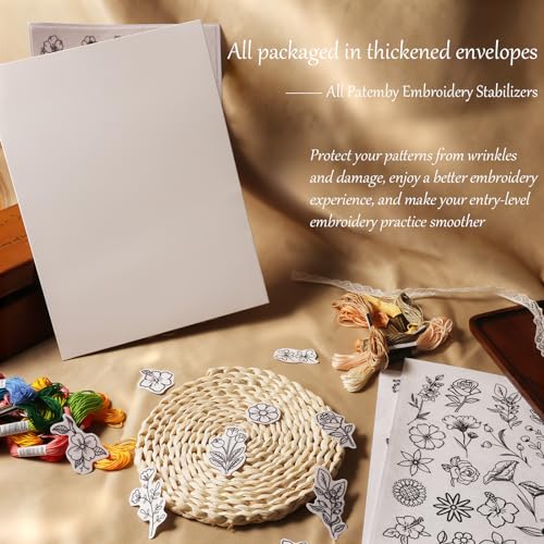 Patemby 100Pcs Embroidery Pattern Water Soluble Embroidery Stabilizers, Stick and Stitch Embroidery Paper Wash Away with Pre-Printed Pattern Design Stencils Transfer for Hand Sewing Lover Beginner - color: Flower, Pack of 2
