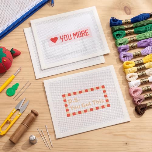 Moukeren 3 Pieces 10 x 8 Inch Bound Needlepoint Canvas, Pre Printed 18 Mesh Blank White Needlepoint Mesh Cloths Pure Cotton Embroidery Fabric with Non-fray Edges for Cross Stitch Project DIY Gift