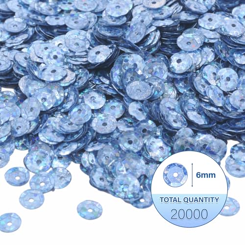 Mandala Crafts 6mm Cup Holographic Sky Blue Sequins for Sewing Embroidery - color: Holographic Sky Blue, size: 6mm Cup Sequins
