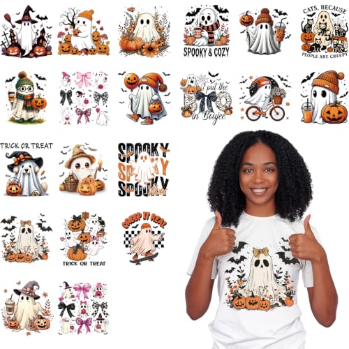 Halloween DTF Transfers Ready to Press, 20 Sheets Cute Ghost Iron On Transfers for T Shirts, Hoodies, Tote Bags, Heat Transfer Decals for DIY Halloween Crafts and Clothing - color: Halloween Cute Ghost