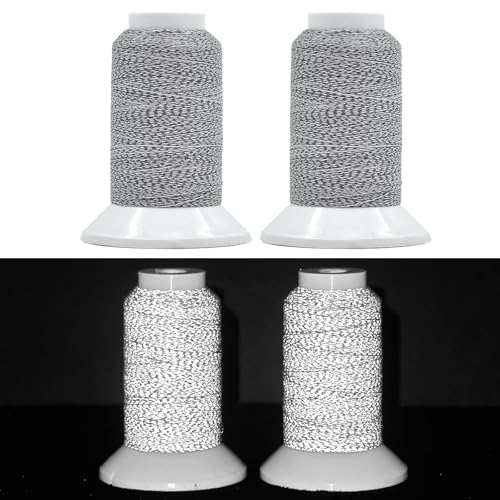 Reflective Embroidery Machine Thread Kit Improved Visibility, 2 Spools Sewing Polyester Thread 200M(218Yds) Each Spool Ideal for Home Machine & Hand Embroidery and Sewing Supplies (Gray) - color: Gray