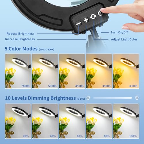 HITTI 12X Ultra Long Magnifying Glass with Light and Clamp - color: Black, size: 12X