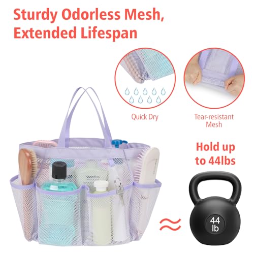 Mesh Shower Caddy Portable - 8 Pockets, S-Hook, Shower Bag for Dorm Camping - color: Purple, size: L (Classic Dorm Caddy)