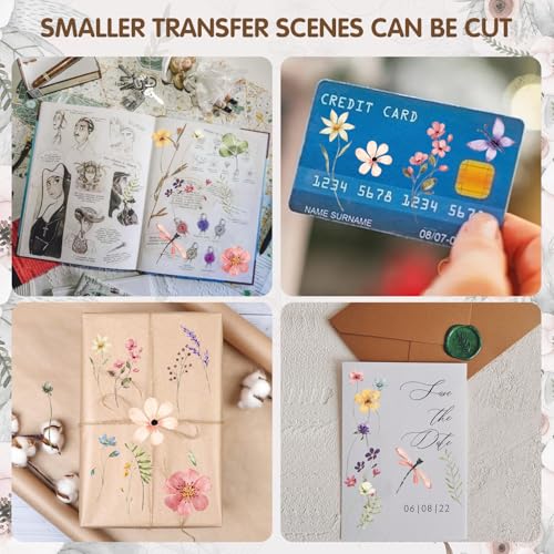 ZMRU 3 Sheets Vintage Rub On Transfers for Crafts, Rub On Transfers for Furniture Decals, Wood, Glass, Porcelain, Scrapbooking,Journals, 12 * 6inch(Wildflower)