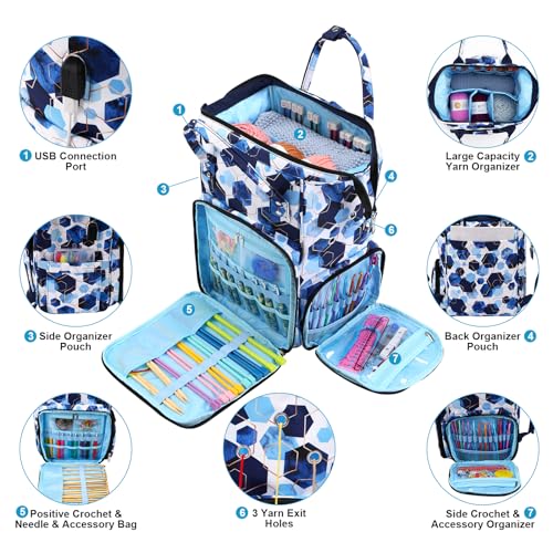 crochet bag,knitting bagBackpack and Tote Bag Storage Bag ，Large capacityYarn Storage Organizer Travel Crochet Bag Women Carrying Crochet Accessories Knitting Needles Crochet - color: BULE