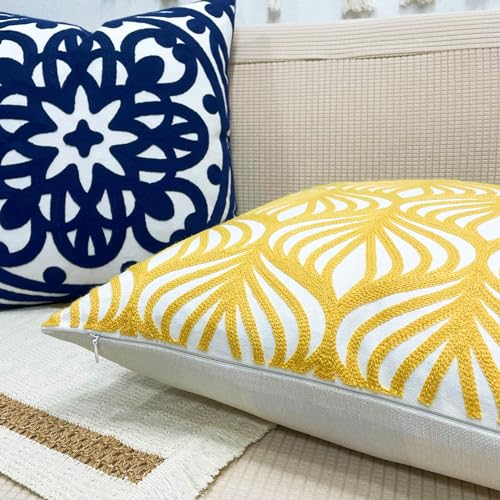 Slow Cow Embroidered Throw Pillow Cover 18 x 18 Inch Yellow - color: Yellow Leaves, size: 18" x 18" (Pack of 1)