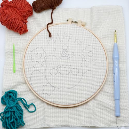 Woohome Punch Needle Kit Included Plastic Hoops, Punch Needle Cloth, Color Yarn and Punch Needle Tools for Adults, Beginners (Flower, Lake and Bear) - color: Color 21