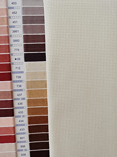 KCS 4/6 pc of 12" x 18" 30cmx45cm 16CT Counted Cotton Aida Cloth Cross Stitch Fabric (Cream+Khaki, 6 pc) - color: Cream+khaki, size: 6 pc