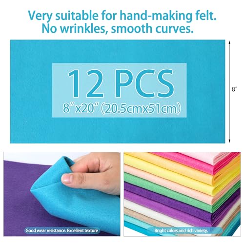 HaoFeiJH 6Pcs Felt Sheets 8"x20" (Vibrant Multicolor 12pcs) - color: Vibrant Multicolor 12pcs
