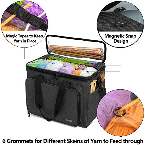 Teamoy Knitting Bag, Yarn Storage Organizer Crochet Bag Tote, Black - color: Black