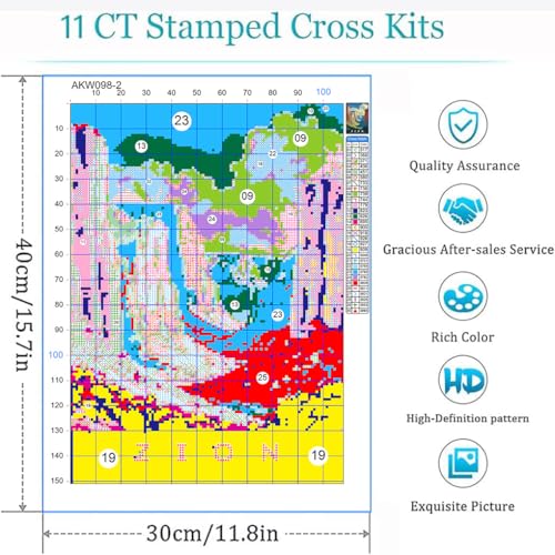 Eiazuiks 4 Packs Stamping Cross Stitch Kit, Scenery Counting Cross Stitch Kit for Adult Beginners, Full Line DIY Stitching Kit for Home Decor Cross Stitch Patterns 12x16 inches - color: AKW098