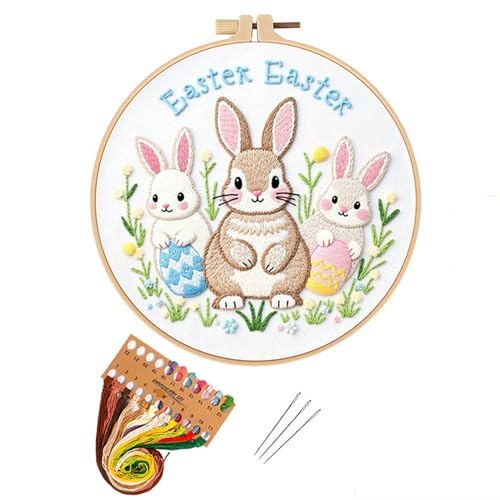 BoAn Rabbit Needlepoint Kit, Embroidery Starter Kit with Hoop & Threads - color: rabbit-3