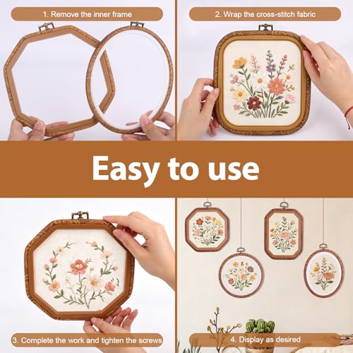 10pcs Embroidery Hoop Frames, Imitated Wood Cross Stitch Hoops Display with 10 Sizes & 5 Shapes Decorative Embroidery Hoop for DIY Sewing Art Crafts Needlework & Wall Hanging Decor