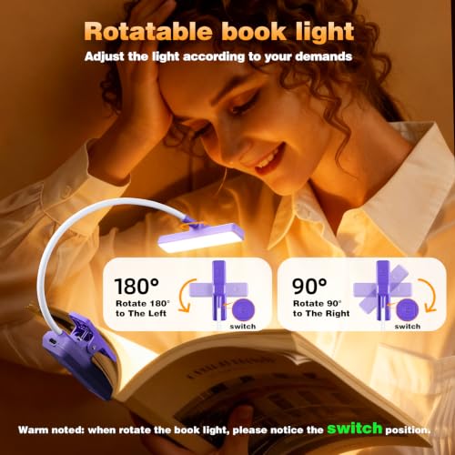 VAVOFO 24 LEDs Rotatable Book Light, Rechargeable Clip Reading Lamp - color: Dark Purple