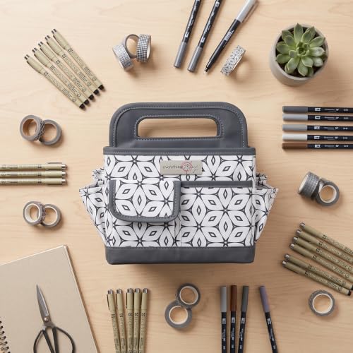 Everything Mary Desktop Organizer Caddy – Collapsible Craft & Sewing Storage Tote, Grey Geometric, Portable with Handles - color: Dark Grey