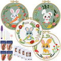 ERKOON 4 Sets Embroidery Kit, Animal Cross Stitch Set for Include Embroidery Cloth Hoops Threads for Craft Lover Hand Stitch (Rabbit) - color: Rabbit