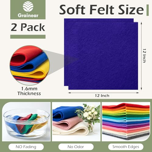 Royal Blue Soft Felt Sheets for Crafts, 12" x 12", 1.6mm Thick, 2 Pcs - color: Royal Blue