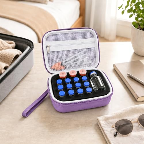 17 Slots Peptide Insulin Vial Hard EVA Travel Case Fits 1ml-30ml Vials - color: Purple