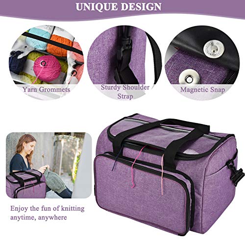 Coopay Crochet & Knitting Tote Bag - Large Organizer for Yarn, Hooks, Needles & Craft Tools - color: Elegant Purple