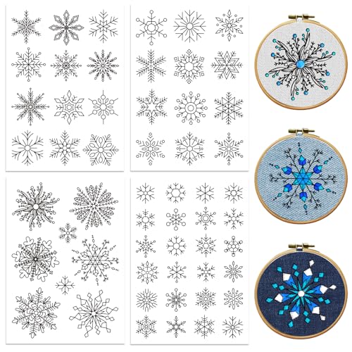 GLOBLELAND 4 Sheets Christmas Snowflake Water Soluble Embroidery Pattern - color: Christmas Snowflake