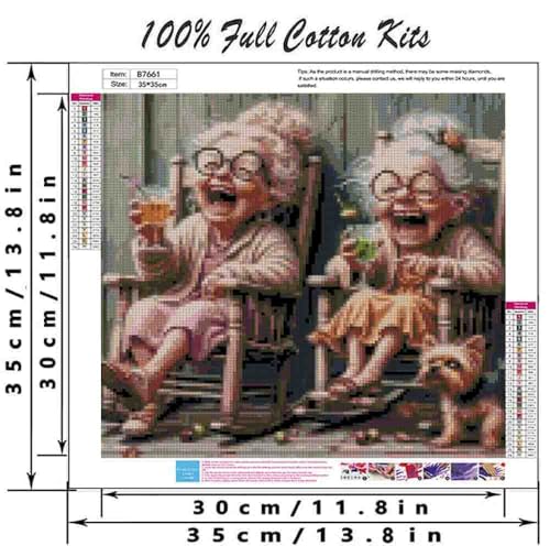 DYAIANGMU Granny Stamped Cross Stitch Kit for Adults 13.7x13.7 inches - color: red-24