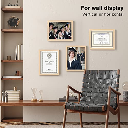 KINLINK 8.5x11 Picture Frame, Natural Solid Wood Diploma Frame with Acrylic Plexiglass for Pictures, Certificate Degree Document Frame, Tabletop and Wall Mounting Display Photo Frame 1 Pack - color: Natural, size: 8.5x11