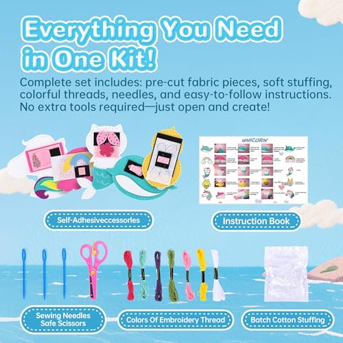 Cymbana Kids Sewing Kit, DIY Felt Plush Animals Unicorn Sewing Kit for Kids - color: Unicorn