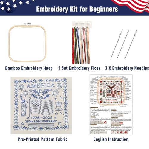 US 250th Anniversary Embroidery Kit, Patriotic Embroidery Kits for Beginner - color: 250th Anniversary