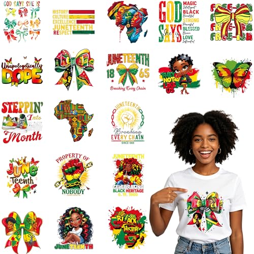 20 Sheets Juneteenth Iron on Transfers for T-Shirts - color: Black Women