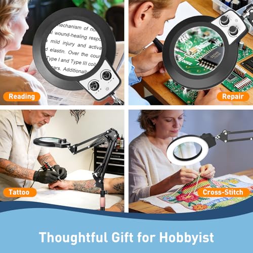KIRKAS Magnifying Floor Lamp,12X 11.2in Stable Base 2 in 1 Magnifier Black - color: Black, size: 11.2inch