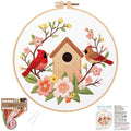 Louise Maelys Cardinal Birdhouse Flowers Embroidery Kit for Beginners - color: Cardinal Bird and Birdhouse