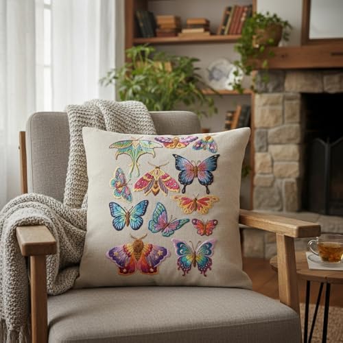 4 Sheets Stick and Stitch Embroidery Paper Patterns, Butterflies Stabilizer Water Soluble Hand Sewing, Embroidery Stencils, Embroidery Pattern for Hand Sewing Lover Beginners, Jean Bag T-Shirt (40Pcs)