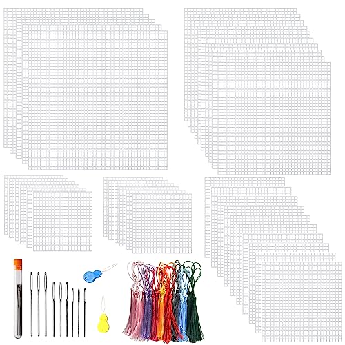 Allazone Plastic Mesh Canvas Sheets for Embroidery - 53 PCs, Square Mesh, Knit & Crochet Projects - color: 53 PCS - Square