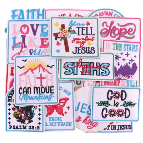 20Pcs Christian Iron on Patches for Clothes, Religious Jesus Bible Embroidered Applique, Christian Quotes Sew on Badge for Trucker Hat Backpack Jeans DIY Accessory - color: 20Pcs Christian