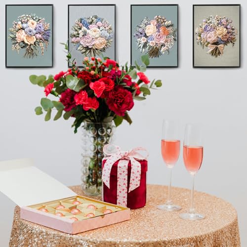 FONNUY Bouquet Flowers Embroidery Kit for Beginners, Pre-Stamped Pattern Kits for Adults with Hoop, Easy to Follow Color Thread Needlework, 8'' Hoop (Heartwarming) - style: Heartwarming