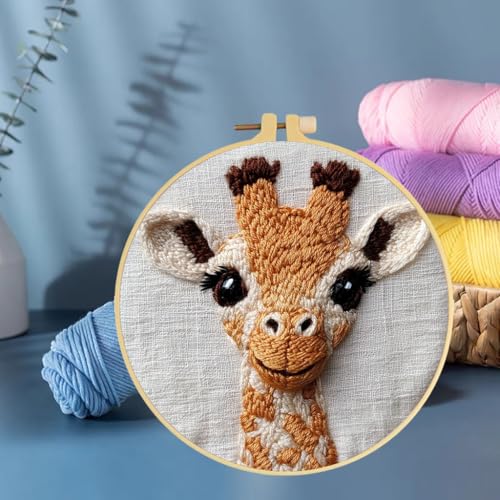 Punch Needle Kits Cute Giraffe 20x20cm-1