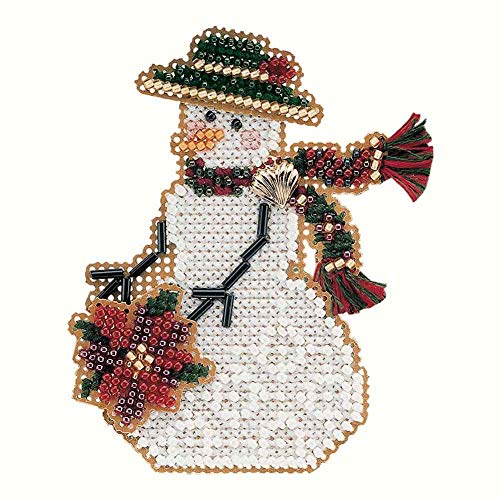 Poinsettia Snow Charmer Bead Counted Cross Stitch Christmas Ornament Snowman Kit Mill Hill 2001 Snow Charmers MHSC30