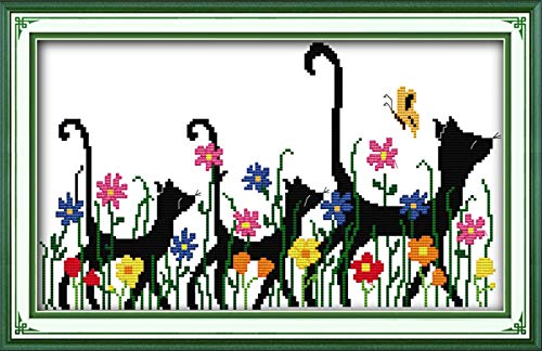 CaptainCrafts Cross Stitch Kits for Adults Stamped 11CT Cats Pattern - color: Cats Mother and Sons Travel Together, style: Stamped