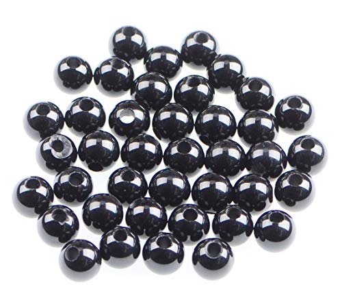 AD Beads Natural Gemstone 8mm Round Loose Beads Big Hole 2.5mm Sized 40pcs (Black Onyx) - color: Black Onyx
