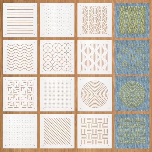BENECREAT 12Pcs Plastic Sashiko Stencil, 5x5inch Dots, Lines, Waves, Slashes Traditional Embroidery Tool Drawing Line Template for Hand Quilting and Embroidery, 0.3mm Thick - style: Traditional Patterns