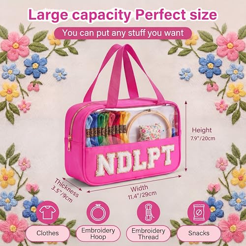 Needlepoint Project Bag Sewing Gifts Embroidery Sewing Bag Craft Storage Organizer NDLPT Clear Zip Pouch Bag - color: Hot Pink, size: Cuboid-L