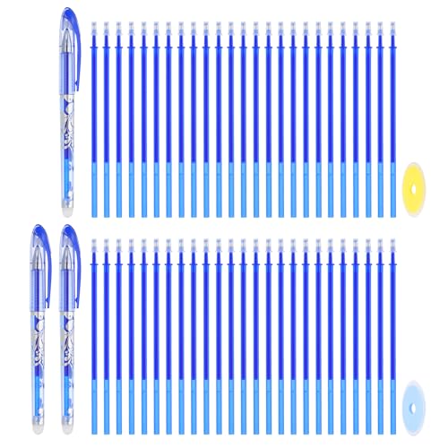 PATIKIL 3Pack Erasable Gel Pens with 50 Refills & 2 Erasers, 0.5mm Heat Erasable Pens for Fabric Blue Ink Fabric Markers for Sewing Quilting Planner Writing - color: Blue