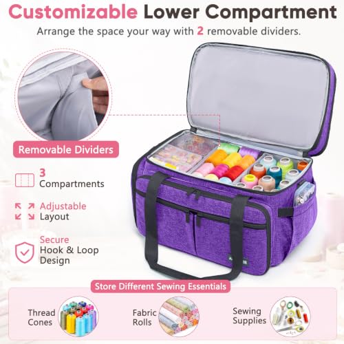 AMOIGEE Double Layer Sewing Organizer Bag with 2 Clear Storage Sewing Boxes - color: Purple