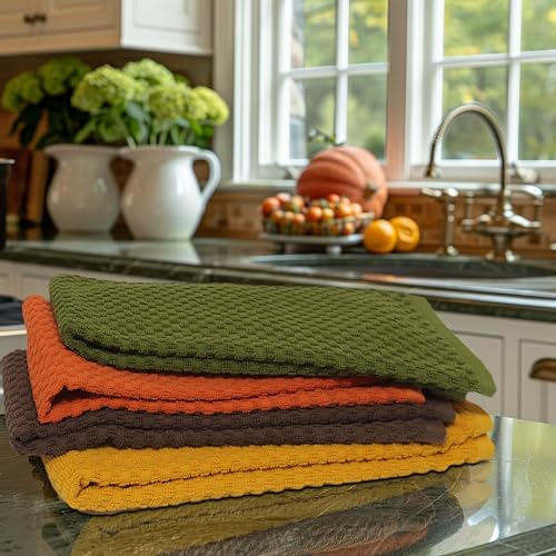 COTTON CRAFT Amazing Kitchen Towel - 12 Pack 100% Cotton Waffle Terry Towel - color: Harvest Multi, size: 12 Pack
