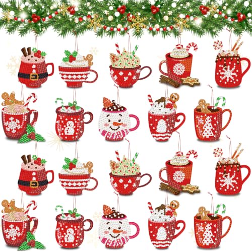 Realspring 20 Pcs Christmas Diamond Art Ornament 5d Hot Cocoa Mugs - style: Hot Cocoa