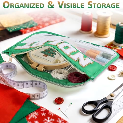 Needlepoint Project Bag Sewing Gifts Embroidery Sewing Bag Craft Storage Organizer NDLPT Clear Zip Pouch Bag - color: Green, size: Flat-M