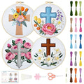 BEUNITONE 4Set Cross and Flowers Pattern Embroidery Kit for Adult Beginners - style: D-Cross Flower