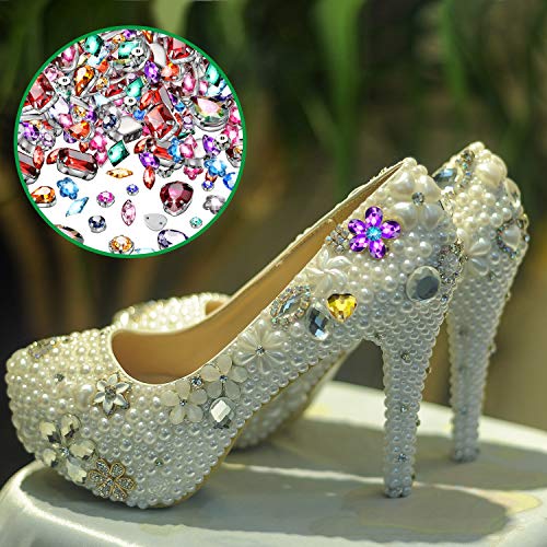 WILLBOND 320 Pcs Sew on Rhinestone Acrylic Crystal Gems Mix Shape Mix Size