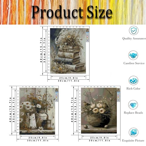 Tiwabb 3 Pack Retro Flowers Stamped Cross Stitch Kits for Adults Beginners - color: 3 Pack Retro Flower
