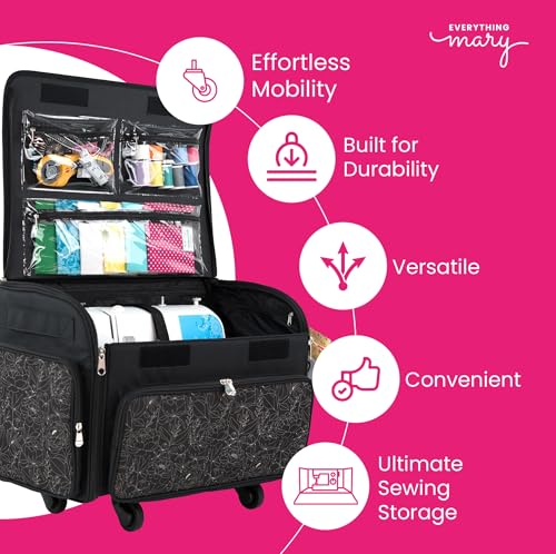 Everything Mary XL Rolling Sewing Machine Case – Grey Floral Craft Bag with 4 Wheels – Portable Organizer - color: Grey Floral